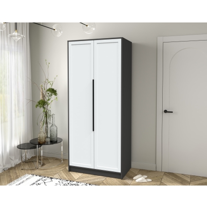 Шкаф распашной Тренд КТ-Ш2 (Антрацит ЛДСП/ Белый ЛМДФ) Ш918 В2128 Г547 Шкаф распашной Тренд КТ-Ш2 (Антрацит ЛДСП/ Белый ЛМДФ) Ш918 В2128 Г547